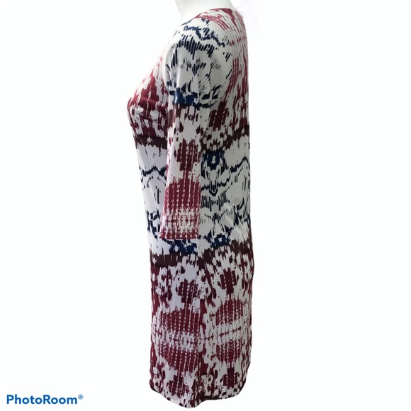 Halo Maroon Navy White Print Long Sleeve Dress - Size XS - Picture 4 of 9
